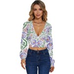 Bloom Nature Plant Pattern Long Sleeve Deep-V Velour Top