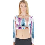 Pen Peacock Colors Colored Pattern Long Sleeve Crop Top