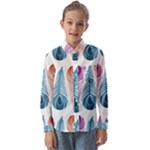 Pen Peacock Colors Colored Pattern Kids  Long Sleeve Shirt