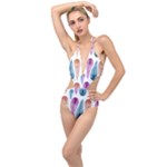 Pen Peacock Colors Colored Pattern Plunging Cut Out Swimsuit
