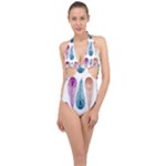 Pen Peacock Colors Colored Pattern Halter Front Plunge Swimsuit
