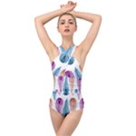 Pen Peacock Colors Colored Pattern Cross Front Low Back Swimsuit