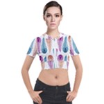 Pen Peacock Colors Colored Pattern Short Sleeve Cropped Jacket