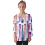 Pen Peacock Colors Colored Pattern Kids  V Neck Casual Top