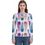 Pen Peacock Colors Colored Pattern Women s Cut Out Long Sleeve T-Shirt