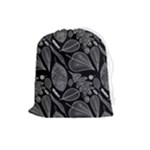 Leaves Flora Black White Nature Drawstring Pouch (Large)