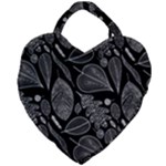 Leaves Flora Black White Nature Giant Heart Shaped Tote