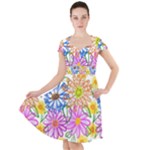 Bloom Flora Pattern Printing Cap Sleeve Midi Dress