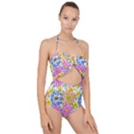 Bloom Flora Pattern Printing Scallop Top Cut Out Swimsuit