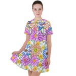 Bloom Flora Pattern Printing Short Sleeve Shoulder Cut Out Dress 