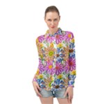 Bloom Flora Pattern Printing Long Sleeve Chiffon Shirt