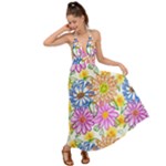 Bloom Flora Pattern Printing Backless Maxi Beach Dress