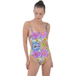 Bloom Flora Pattern Printing Tie Strap One Piece Swimsuit