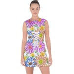Bloom Flora Pattern Printing Lace Up Front Bodycon Dress