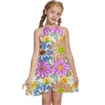 Bloom Flora Pattern Printing Kids  Halter Collar Waist Tie Chiffon Dress