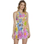 Bloom Flora Pattern Printing Sleeveless High Waist Mini Dress