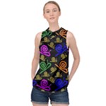 Pattern-repetition-snail-blue High Neck Satin Top