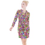 Pattern-repetition-bars-colors Button Long Sleeve Dress