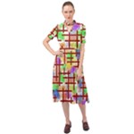 Pattern-repetition-bars-colors Keyhole Neckline Chiffon Dress