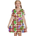 Pattern-repetition-bars-colors Kids  Short Sleeve Tiered Mini Dress