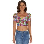 Pattern-repetition-bars-colors Short Sleeve Square Neckline Crop Top 