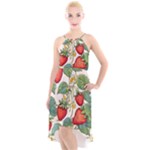 Strawberry-fruits High-Low Halter Chiffon Dress 