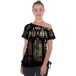 Stained Glass Window Gothic Off Shoulder Tie-Up T-Shirt