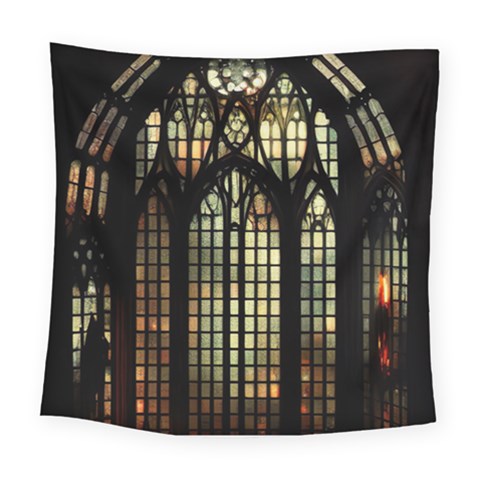 Stained Glass Window Gothic Square Tapestry (Large) from UrbanLoad.com