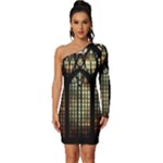Stained Glass Window Gothic Long Sleeve One Shoulder Mini Dress