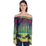 Nature Swamp Water Sunset Spooky Night Reflections Bayou Lake Off Shoulder Long Sleeve Top