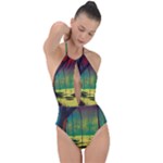 Nature Swamp Water Sunset Spooky Night Reflections Bayou Lake Plunge Cut Halter Swimsuit