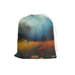Wildflowers Field Outdoors Clouds Trees Cover Art Storm Mysterious Dream Landscape Drawstring Pouch (Large)