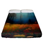 Wildflowers Field Outdoors Clouds Trees Cover Art Storm Mysterious Dream Landscape Fitted Sheet (Queen Size)
