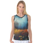 Wildflowers Field Outdoors Clouds Trees Cover Art Storm Mysterious Dream Landscape Women s Basketball Tank Top