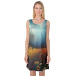 Wildflowers Field Outdoors Clouds Trees Cover Art Storm Mysterious Dream Landscape Sleeveless Satin Nightdress