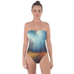 Wildflowers Field Outdoors Clouds Trees Cover Art Storm Mysterious Dream Landscape Tie Back One Piece Swimsuit