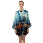 Wildflowers Field Outdoors Clouds Trees Cover Art Storm Mysterious Dream Landscape Long Sleeve Satin Kimono