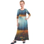 Wildflowers Field Outdoors Clouds Trees Cover Art Storm Mysterious Dream Landscape Kids  Quarter Sleeve Maxi Dress