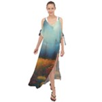 Wildflowers Field Outdoors Clouds Trees Cover Art Storm Mysterious Dream Landscape Maxi Chiffon Cover Up Dress