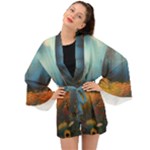 Wildflowers Field Outdoors Clouds Trees Cover Art Storm Mysterious Dream Landscape Long Sleeve Kimono