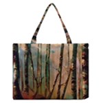 Woodland Woods Forest Trees Nature Outdoors Mist Moon Background Artwork Book Zipper Medium Tote Bag