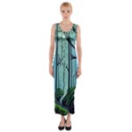 Nature Outdoors Night Trees Scene Forest Woods Light Moonlight Wilderness Stars Fitted Maxi Dress