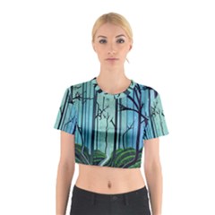 Nature Outdoors Night Trees Scene Forest Woods Light Moonlight Wilderness Stars Cotton Crop Top from UrbanLoad.com