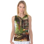 Room Interior Library Books Bookshelves Reading Literature Study Fiction Old Manor Book Nook Reading Women s Basketball Tank Top