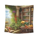 Room Interior Library Books Bookshelves Reading Literature Study Fiction Old Manor Book Nook Reading Square Tapestry (Small)