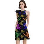Pattern Repetition Snail Blue Cocktail Party Halter Sleeveless Dress With Pockets
