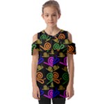 Pattern Repetition Snail Blue Fold Over Open Sleeve Top