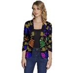 Pattern Repetition Snail Blue Women s One-Button 3/4 Sleeve Short Jacket