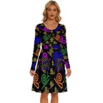 Pattern Repetition Snail Blue Long Sleeve Dress With Pocket