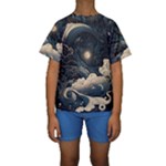 Starry Sky Moon Space Cosmic Galaxy Nature Art Clouds Art Nouveau Abstract Kids  Short Sleeve Swimwear